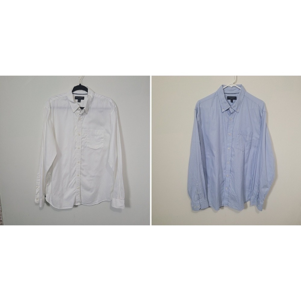 Banana Republic Size XL Button Down Shirt Mens White Blue Long Sleeve Bundle 2pk